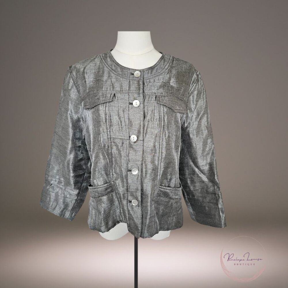 Ruby Rd. Metallic Silver Textured Button-Front Ja… - image 1